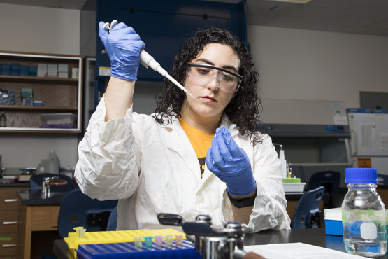Student conducting research in a lab.