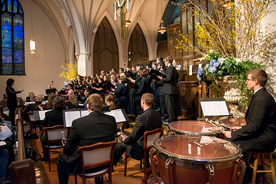 Music students performing at a community church.