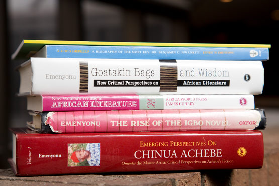 Stack of Africana Studies books.