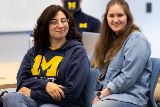 Two students in class.
