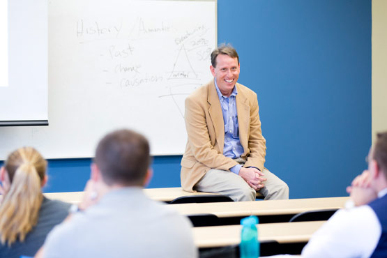History faculty member teaching a class at the University of Michigan-Flint.