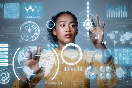 Individual using touch screen technology.